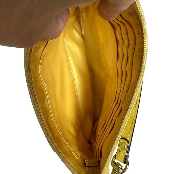 Coach Leather Daisy Eyelet Perforated Wristlet Bag Mini Marigold Yellow - Picture 6 of 10